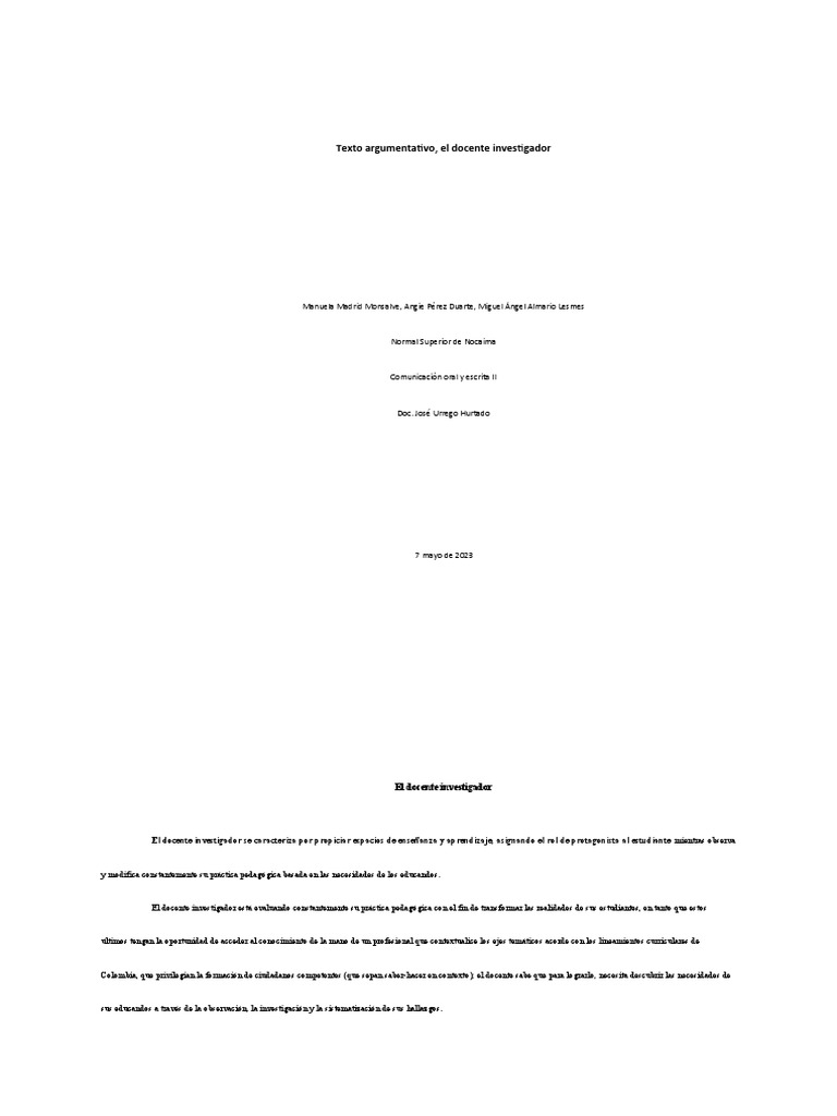 Texto Argumentativo | PDF | Maestros | Aprendizaje