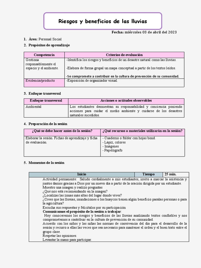Sesion de Personal Social de Tercer Grado | PDF | Agua | Lluvia