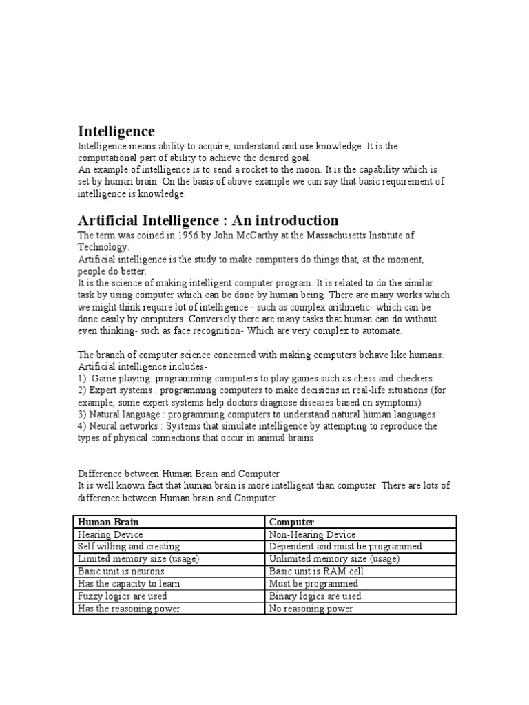 Understanding Intelligence and AI Systems | PDF | Artificial ...