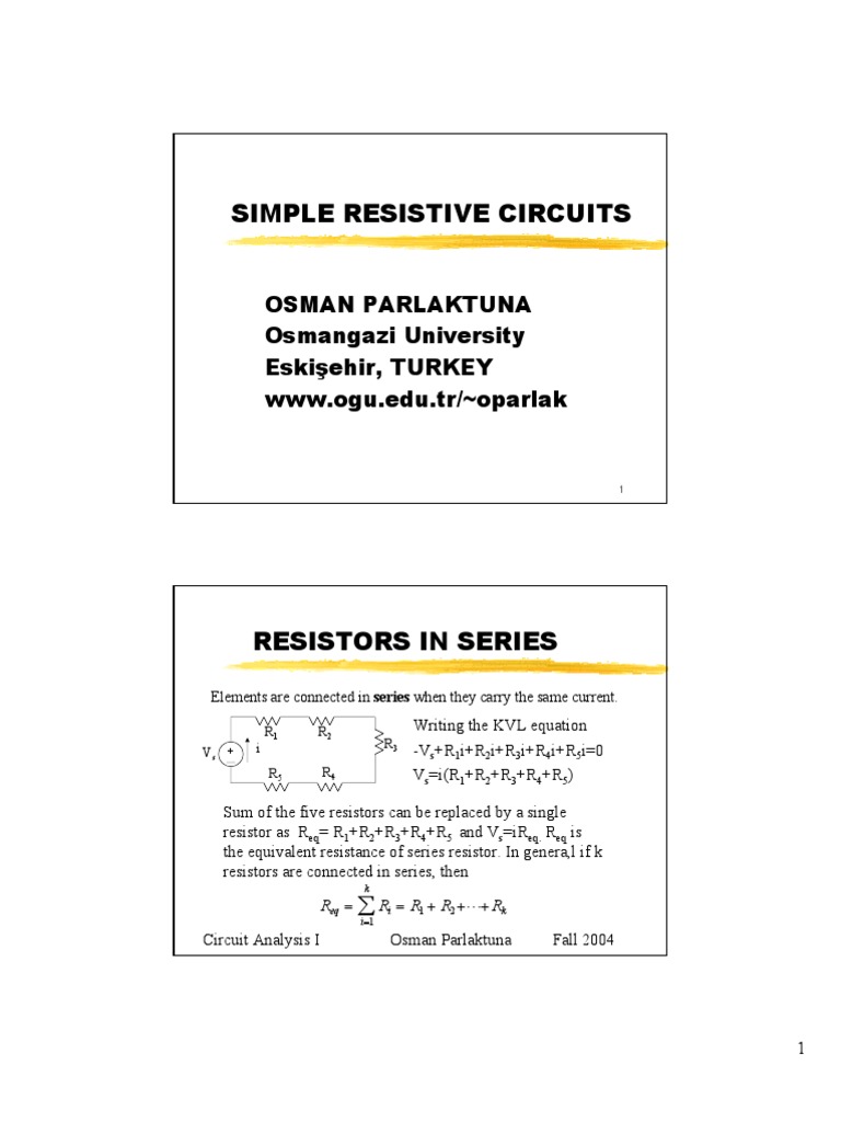 Resistive Circuits PDF Series And Parallel Circuits Network