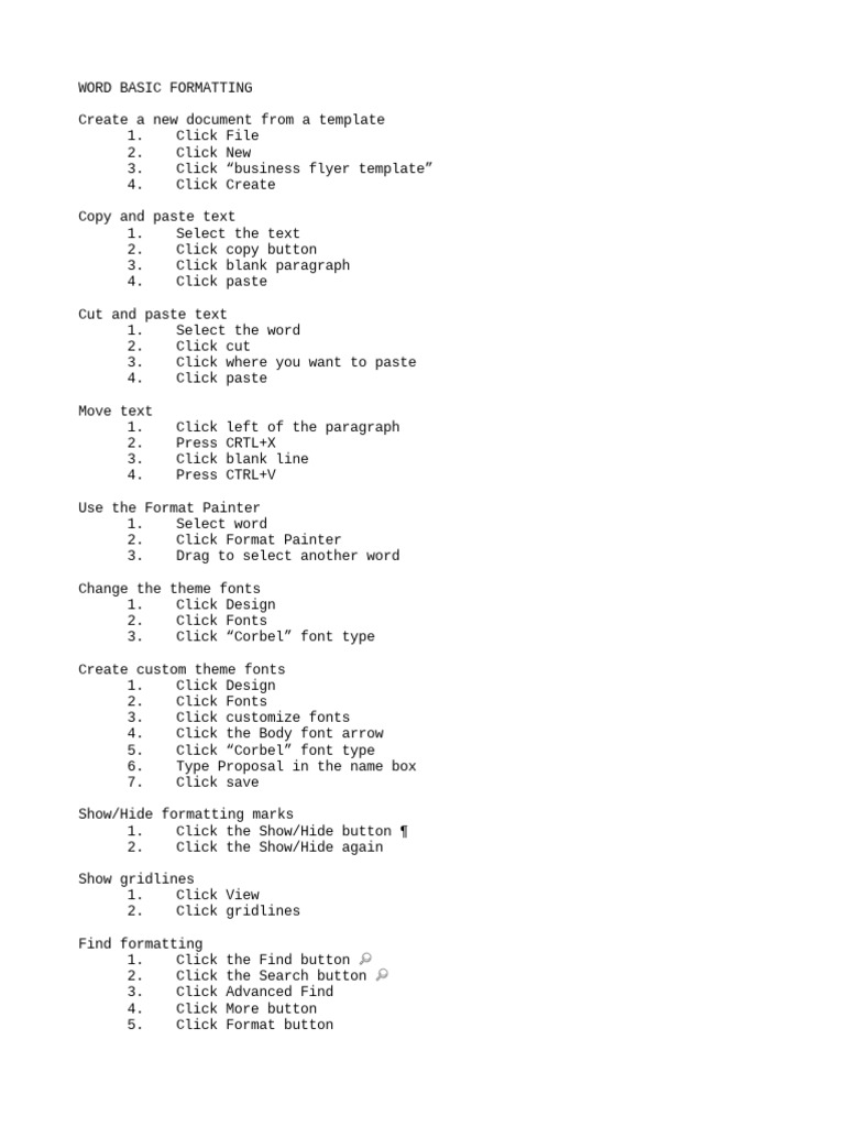 Word Basic Formatting + Excel Basic Functions and Formulas | PDF