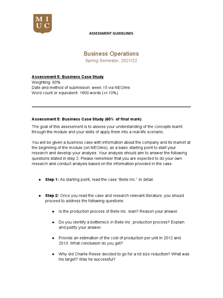 Assessment Guidelines Business Case Study Belle A5 V2 | PDF | Concept ...