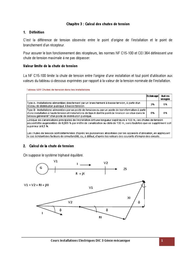 Chapitre 3 Calcul Des Chutes de Tension PDF Puissance — free download