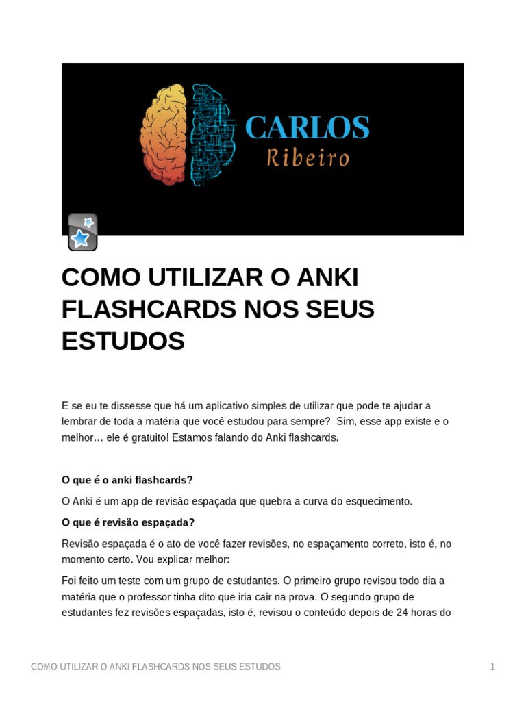 Como Utilizar o Anki Flashcards Nos Seus Estudos Carlos Ribeiro PDF