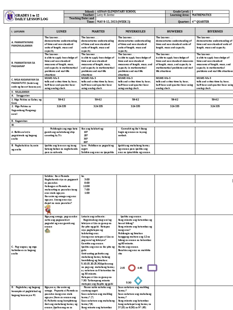 Grade 1 Math Lesson Plan: 4th Quarter | PDF