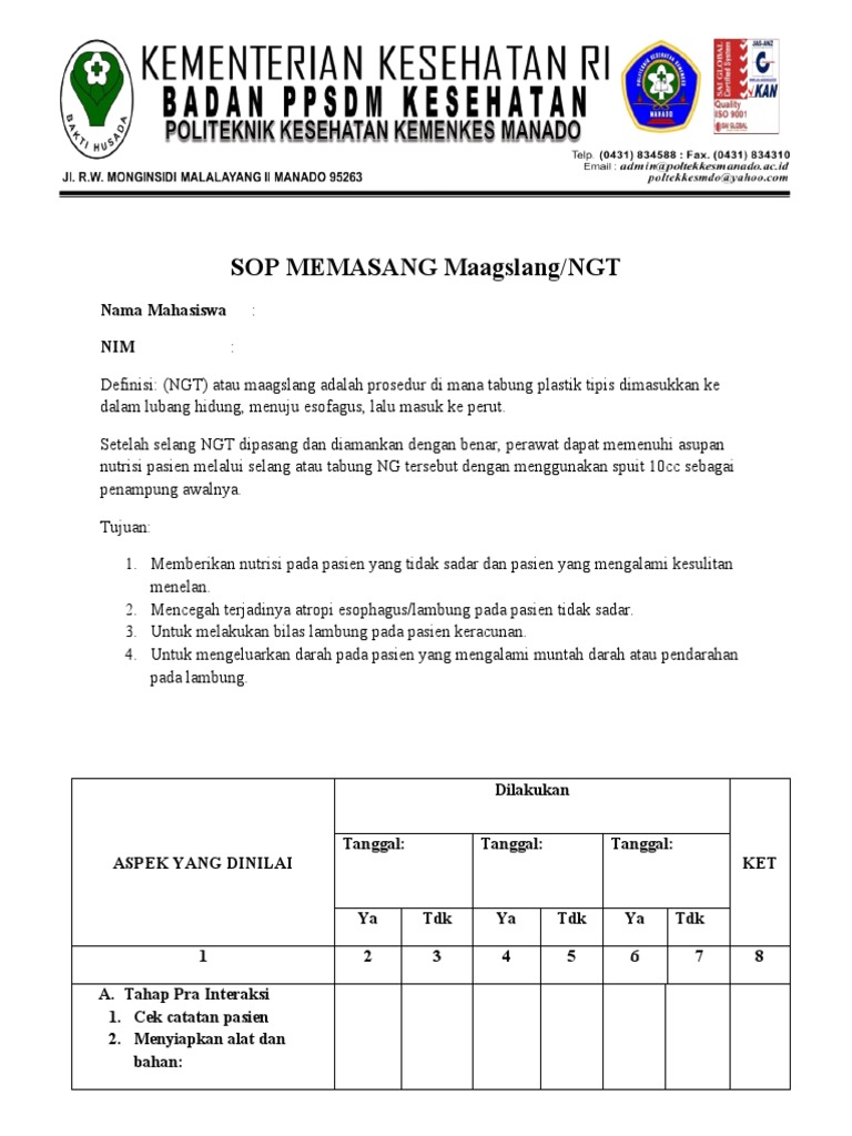 Prosedur Pemasangan Maagslang NGT | PDF
