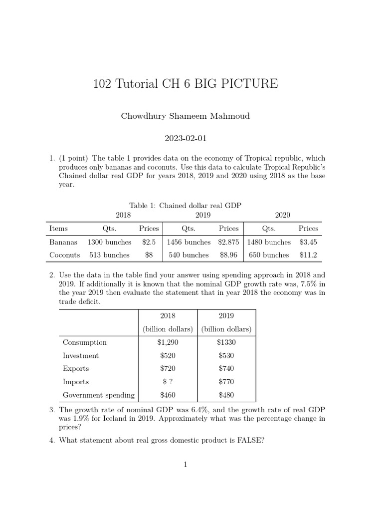 102 Tutorial Ch 7 Gdp And Cpi Pdf Gross Domestic Product Real