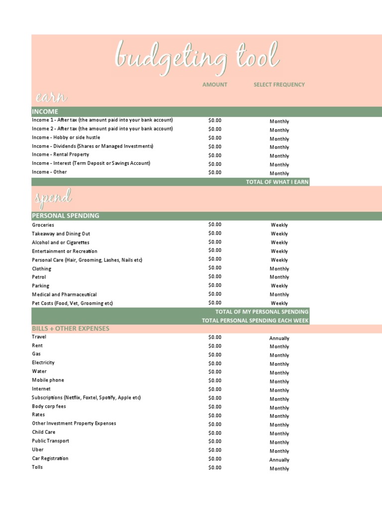 She's On The Money - Budget Template From Book | PDF