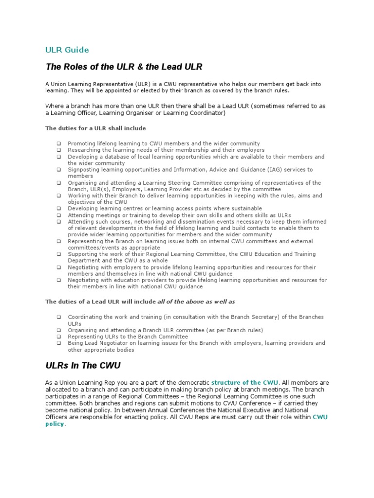 Understanding Union Learning Representatives | PDF | Employment | Learning
