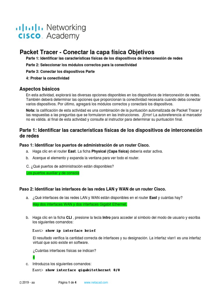 4 7 1 packet tracer pdf enrutador computaci n red de arquitectura