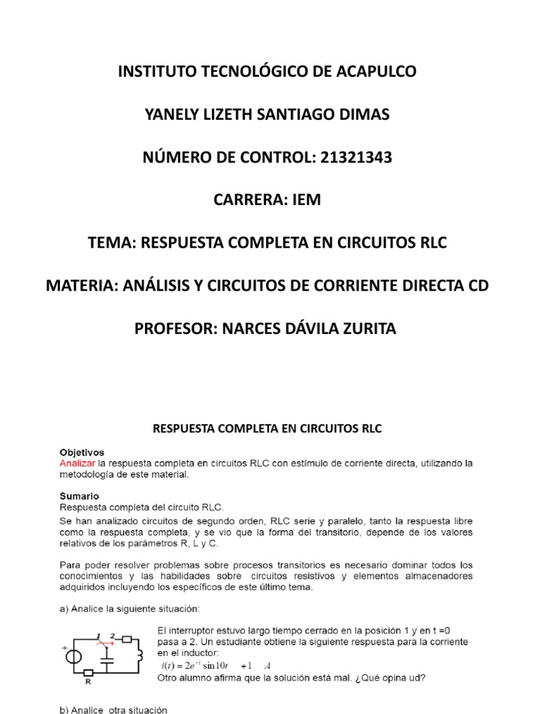 Respuesta Completa en Circuitos RLC | PDF