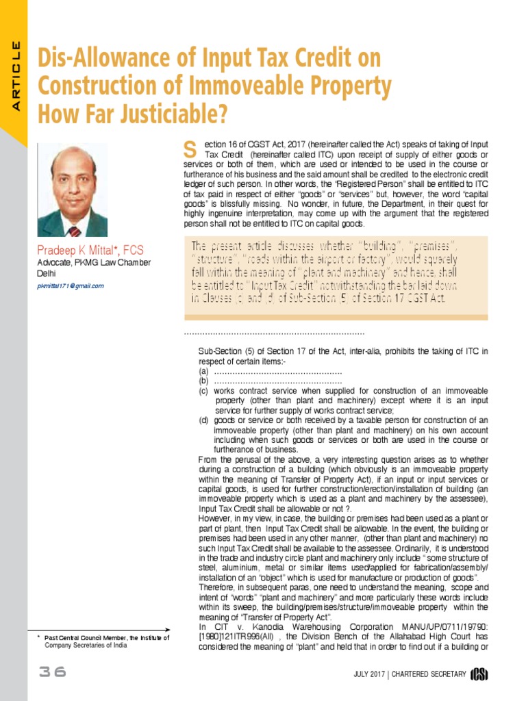 ITC Disallowance on Immovable Property | PDF | Taxes | Economies