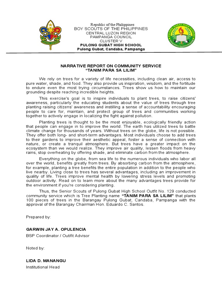 Tree Planting Narrative Report: Tanim Para sa Lilim | PDF | Trees | Air ...