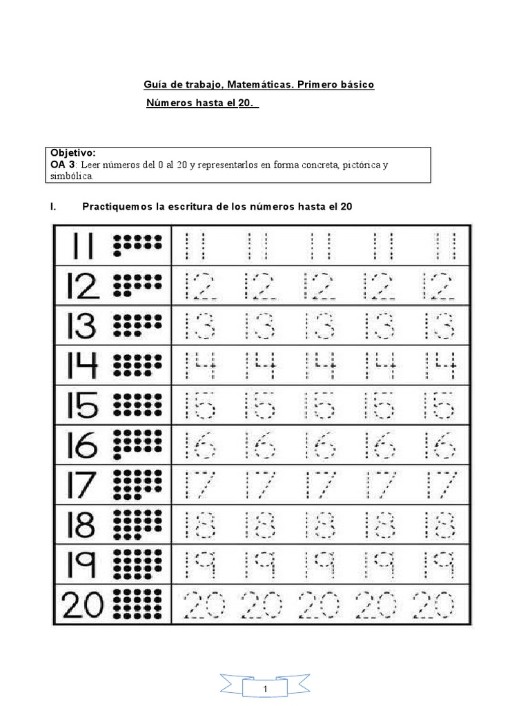 Guía de Números del 1 al 20 | PDF