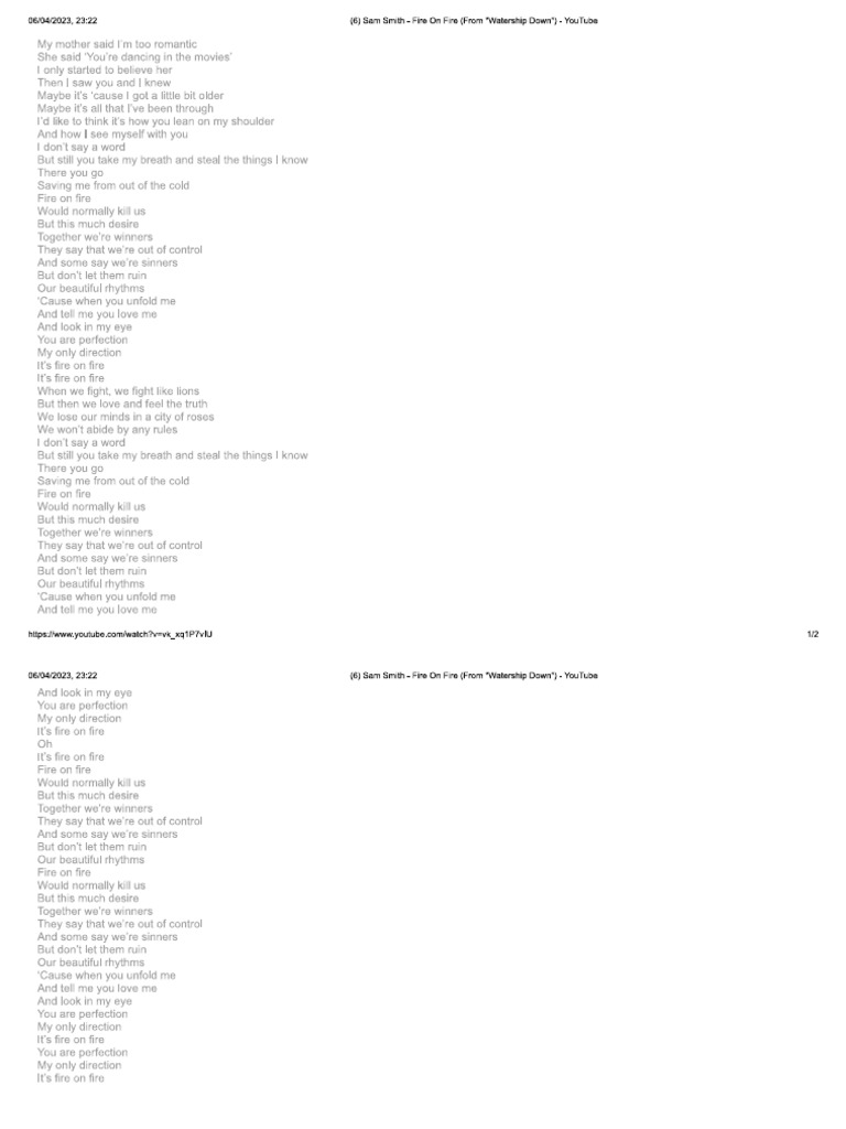 Fire On Fire Song Words PDF