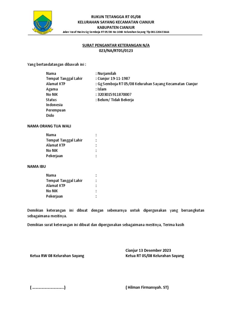 Surat keterangan na pdf