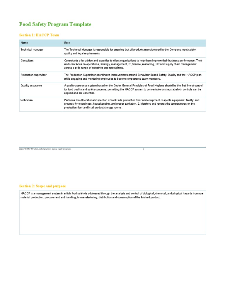 SITXFSA008 Food Safety Program Template | Download Free PDF | Hazard
