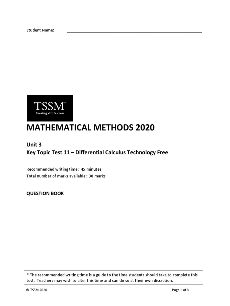 Year 11 Maths Methods Exam Guide | PDF | Mathematics | Multiple Choice