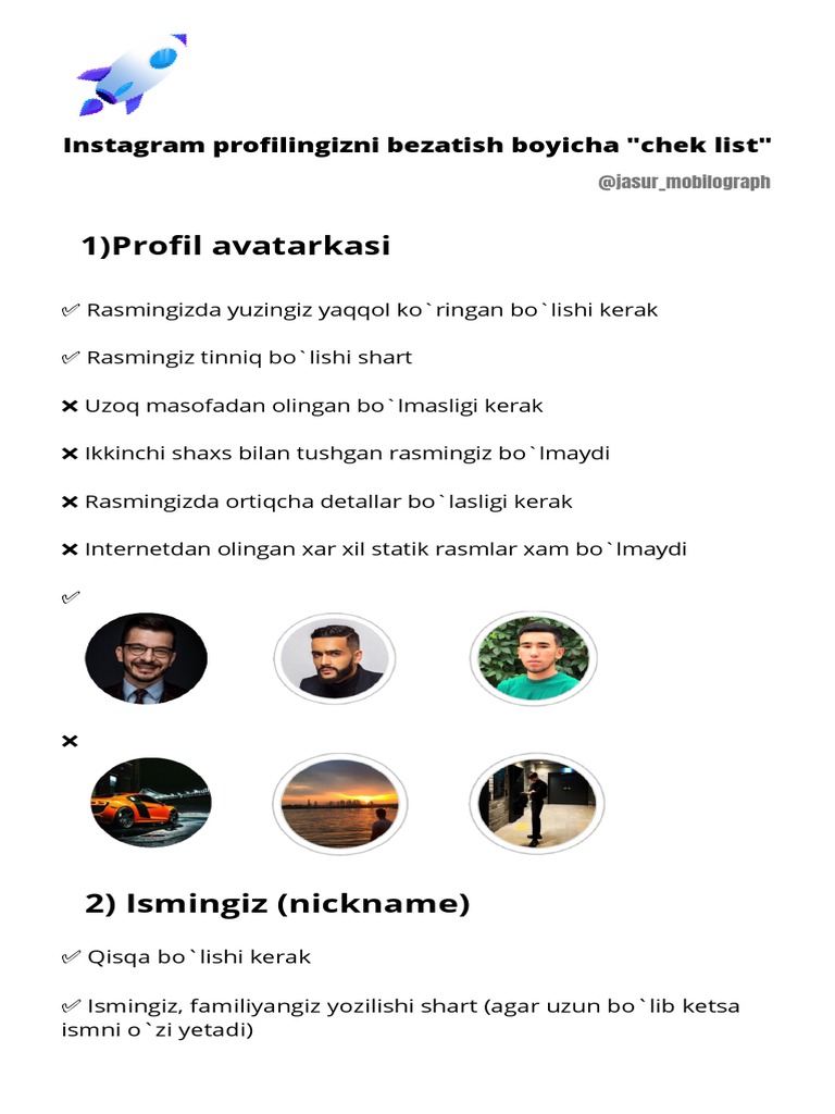 Instagram Profil Rasm Talablari | PDF