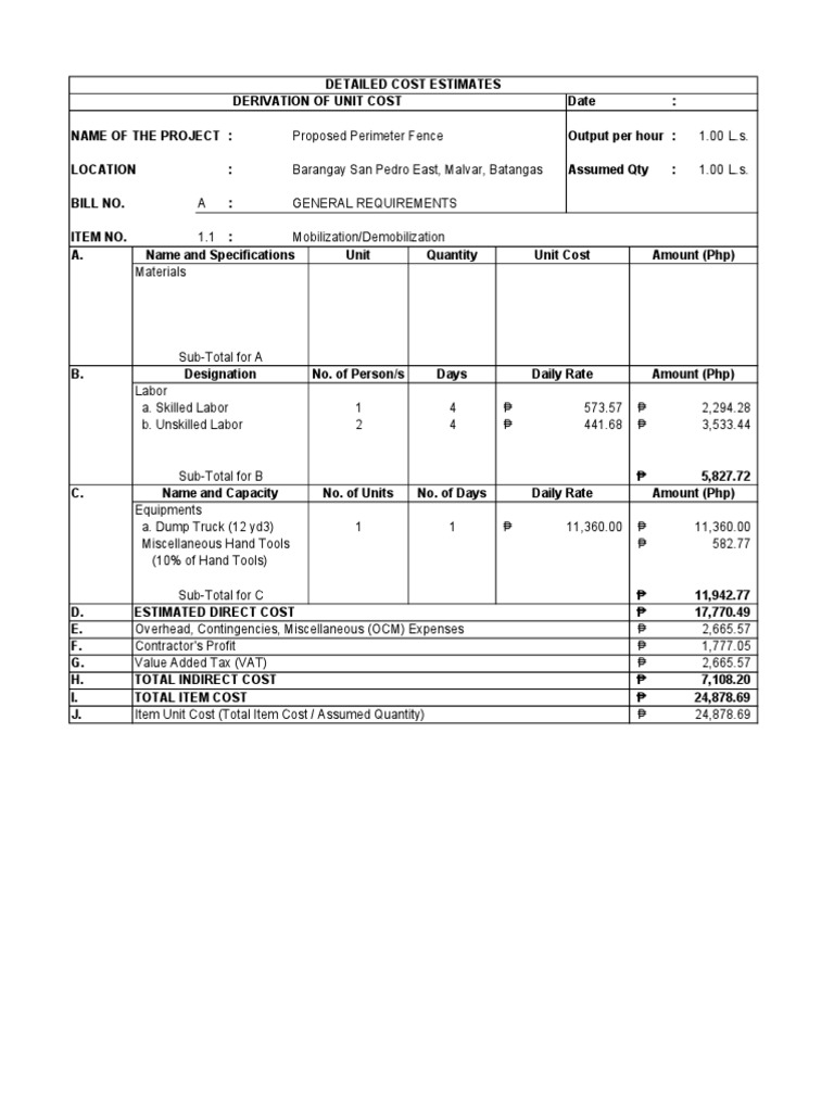 Site Perimeter Fence (Pay Items) PDF Cost Value Added Tax