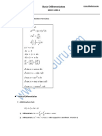 Std 12 Math Class Differentiation Formulas