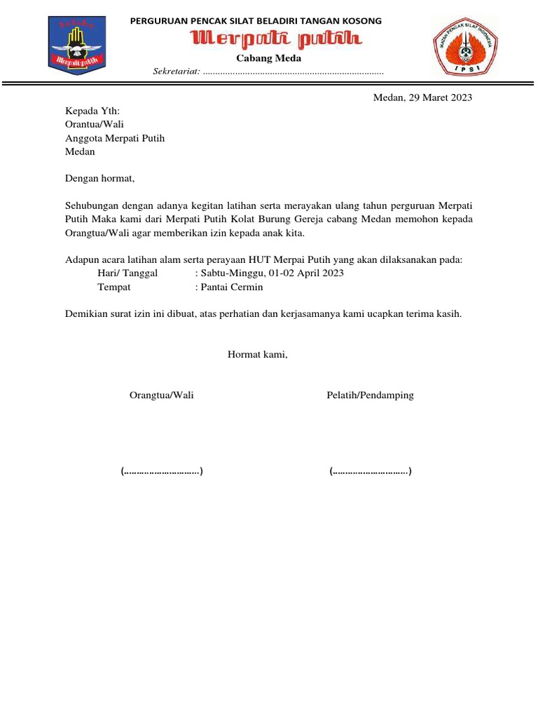 Surat Izin Orang Tua | PDF