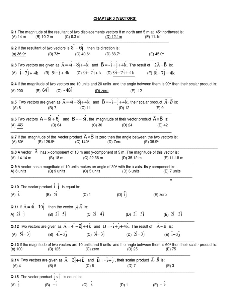 Vectors and Their Properties Calculating Magnitudes, Angles, Scalar