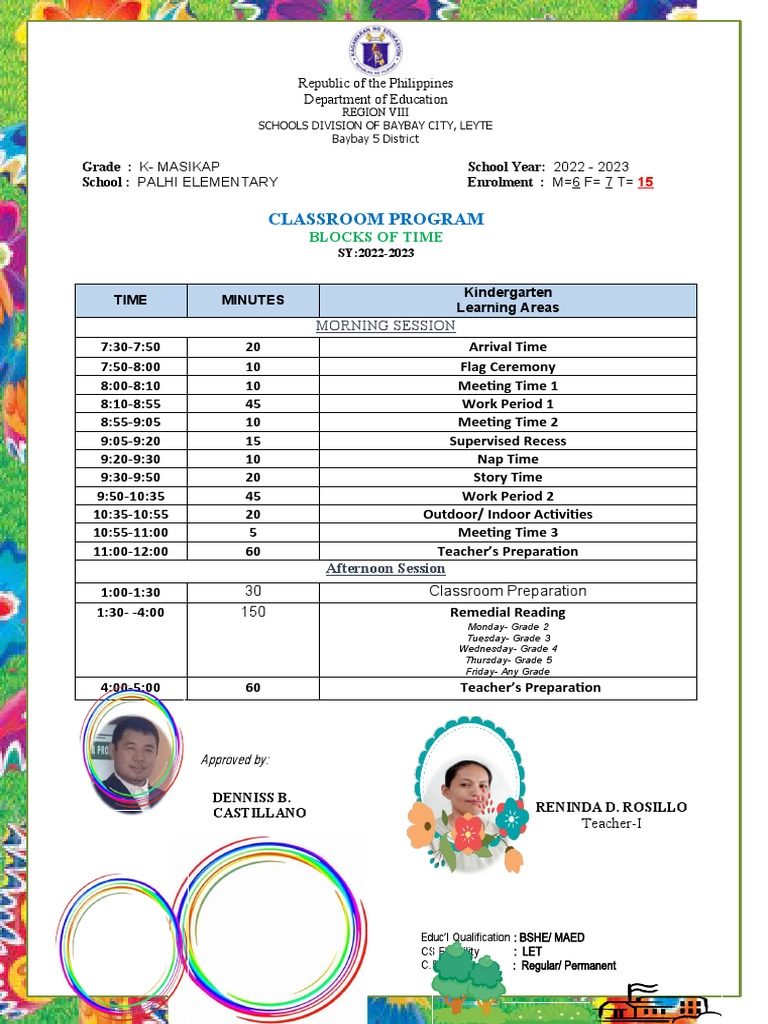 Classroom program for kinder pdf