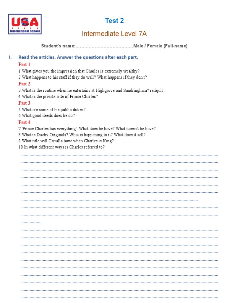 Test 1 For Intermdiate Classs Unit 1-2 | PDF