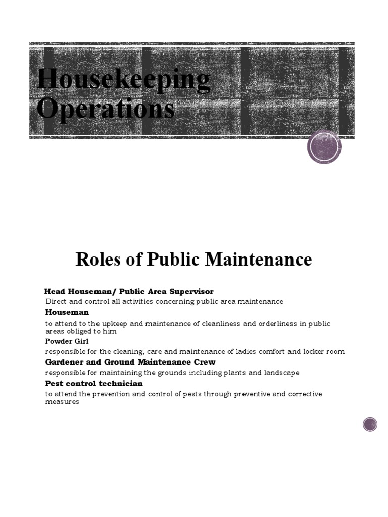 Public Area Maintenance Roles & Tools | PDF