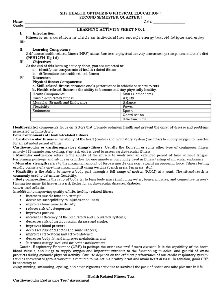 Shs Health Optimizing Physical Education 4 Pdf