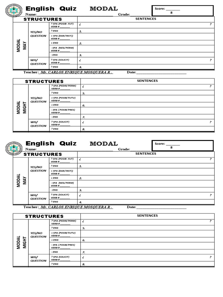 Modal Verbs Quiz 2 Download Free Pdf Semantics Morphology