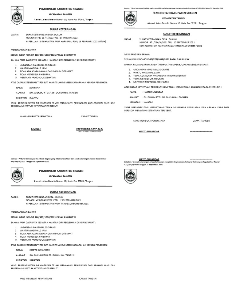 Surat Keterangan Izin Acara | PDF