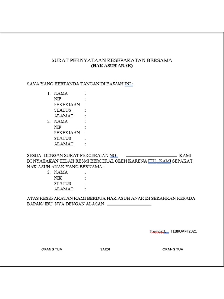Contoh Surat Pernyataan Cerai Dan Hak Asuh Anak Berba - vrogue.co