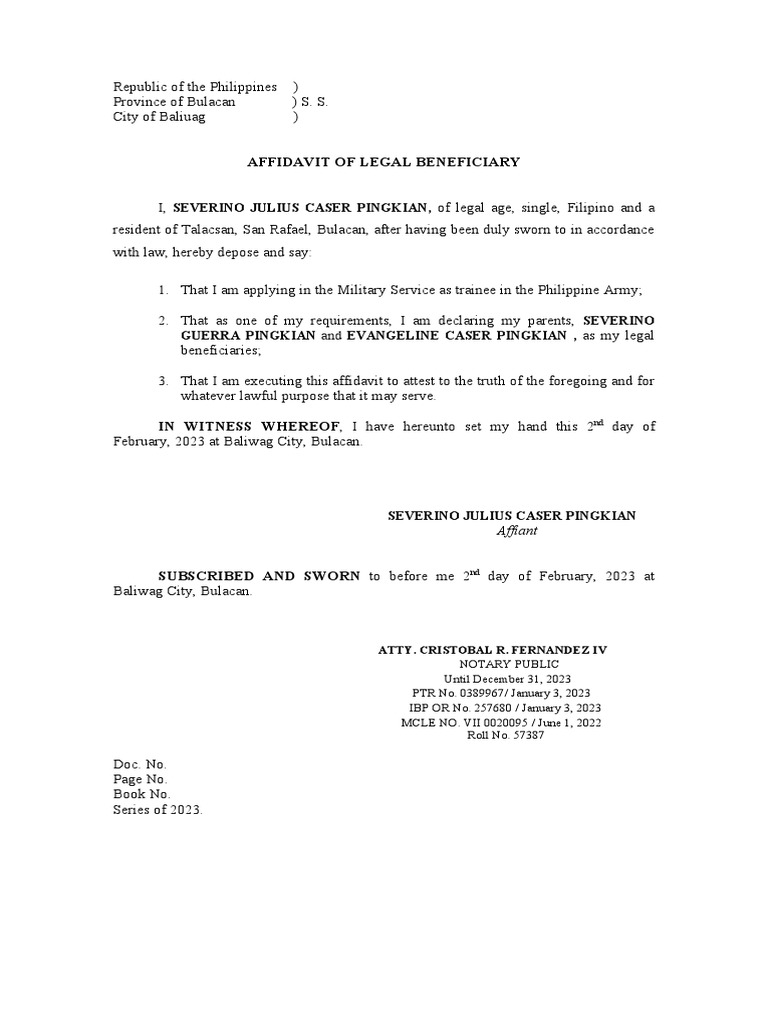 AffidavitOfLegalBeneficiary Singleness PDF