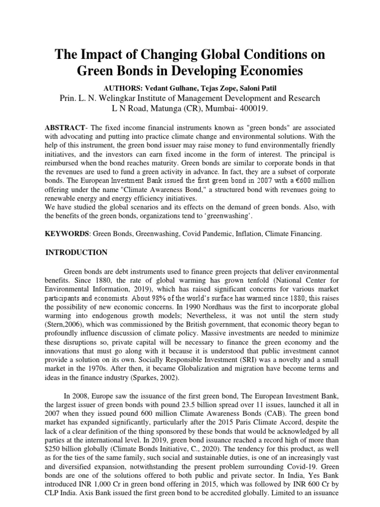 The Impact of Changing Global Conditions On Green Bonds in Developing ...