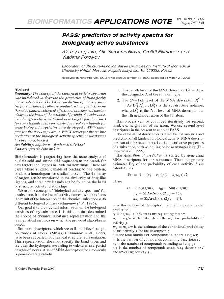 PASS: Predicting Biological Activity | PDF