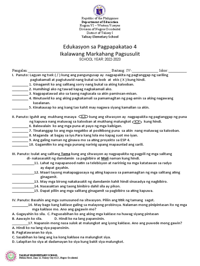 ESP 4 Final EXAM Q2 | PDF
