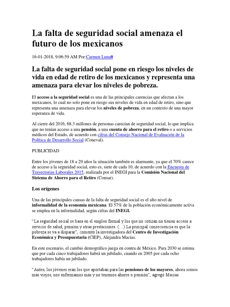 Riesgos de la falta de seguridad social en México | PDF | Seguridad ...