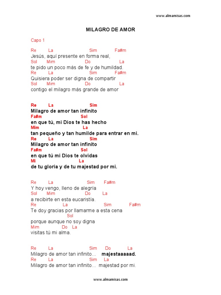 Milagro de Amor LETRA Y ACORDES PDF