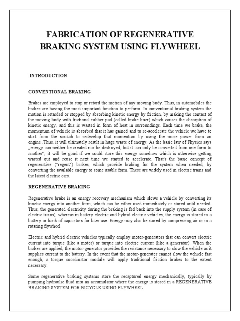 Fabrication Of Regenerative Braking System Using Flywheel PDF 