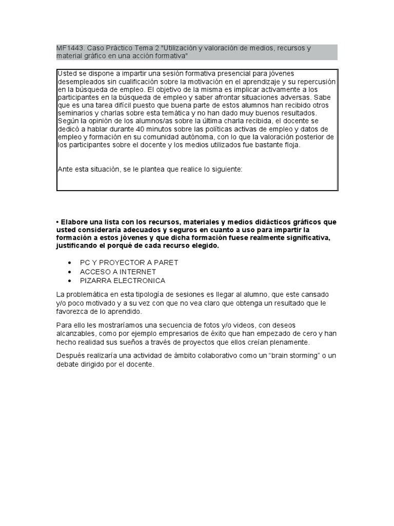 MF1443. Caso Práctico Tema 2 Utilización y Valoración de Medios ...