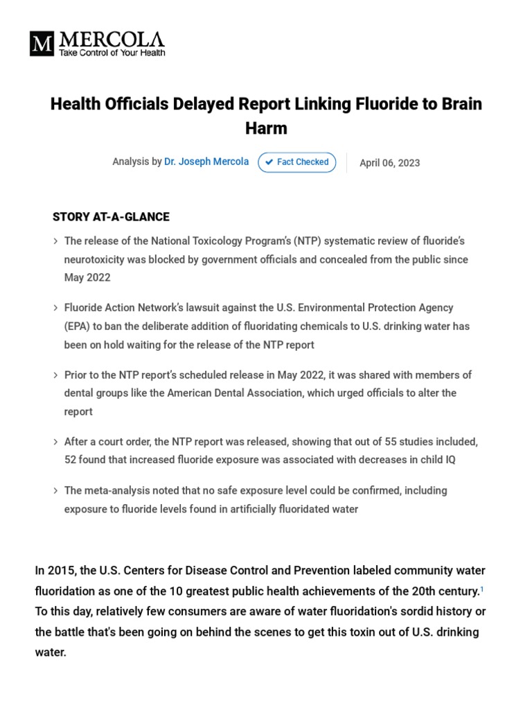 reportlinkingfluoridetobrainharmpdf PDF United States