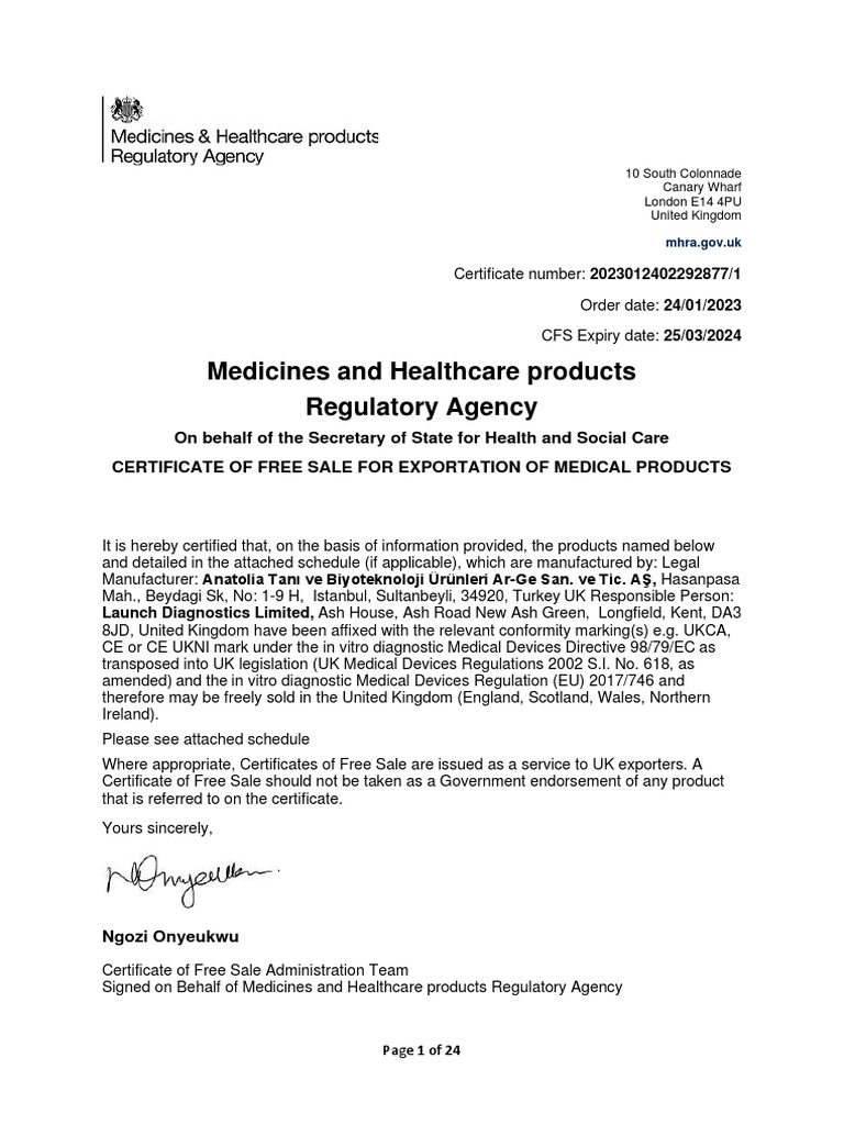 2 free sales certificate uk pdf visual cortex medical device