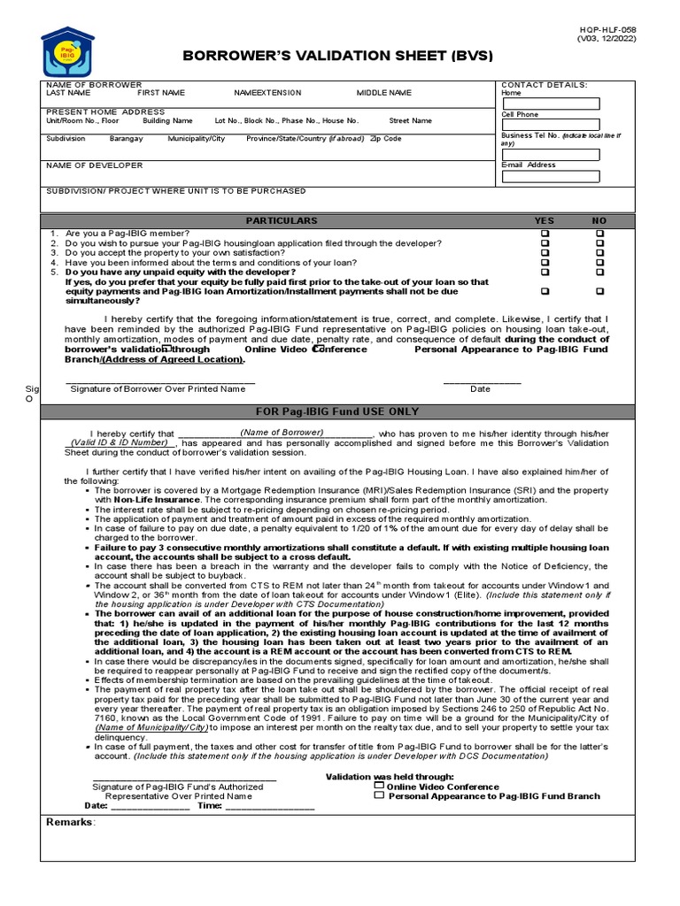 Pag-IBIG Borrower's Validation Sheet | PDF | Loans | Taxes