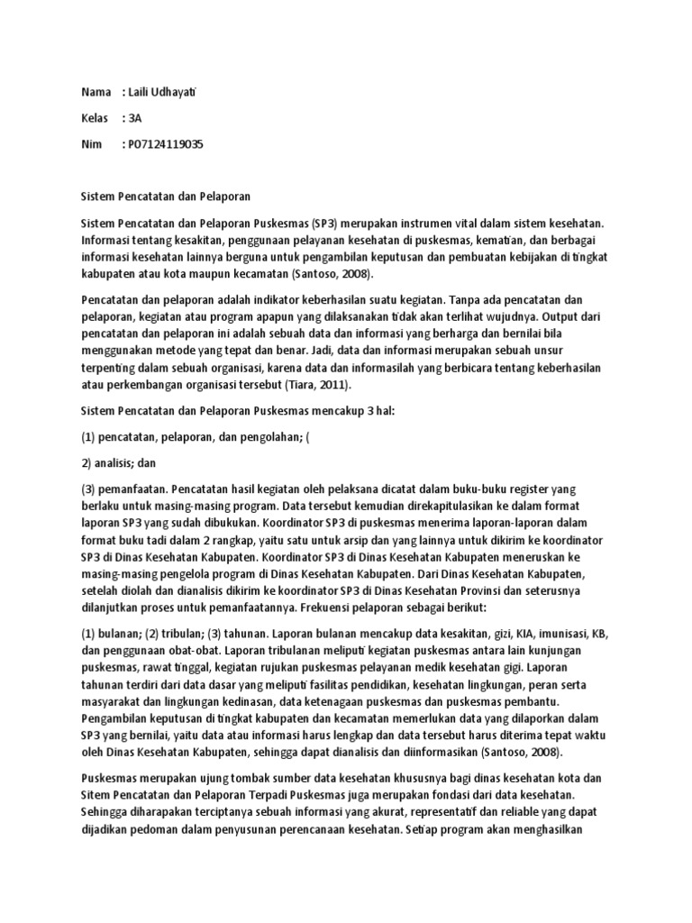 Laporan SP2TP Puskesmas Terpadu | PDF