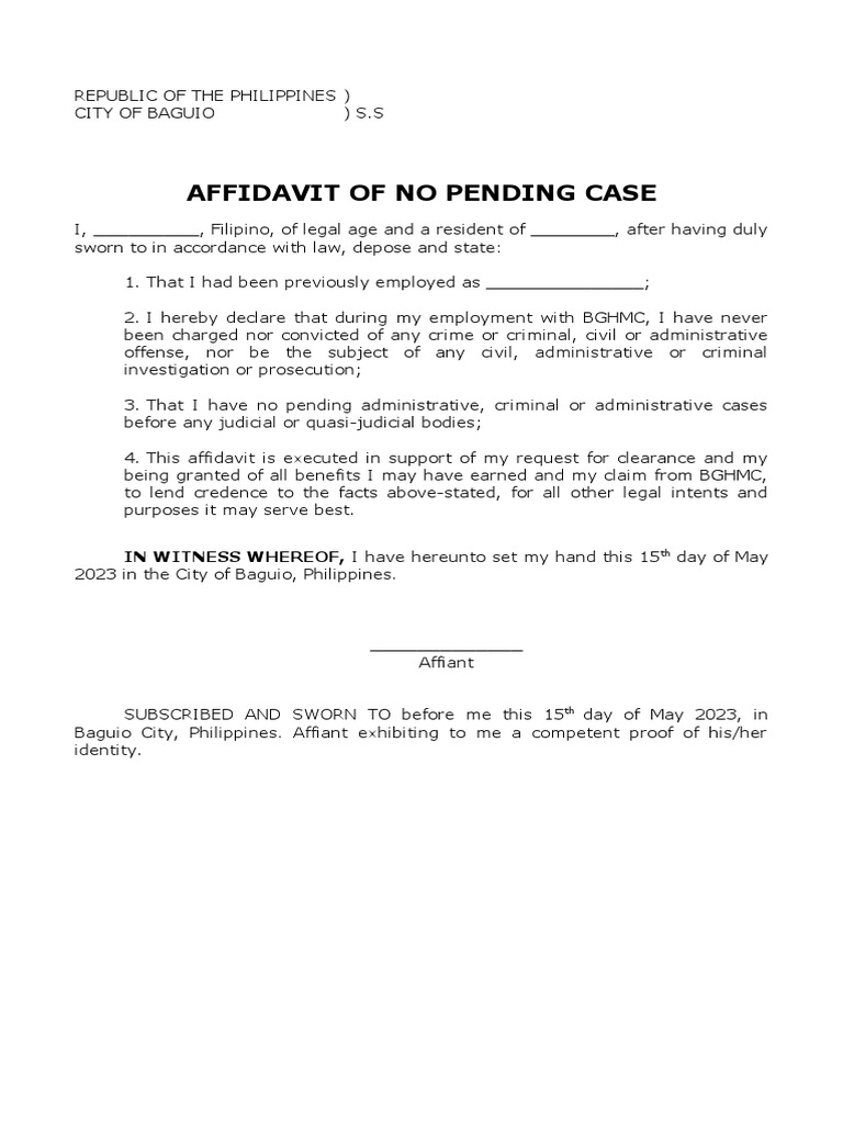 Affidavit of No Pending Case PDF