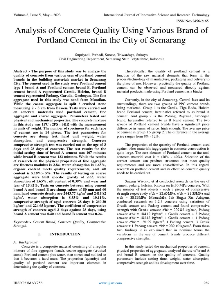 Analysis of Concrete Quality Using Various Brand of Portland Cement in The City of Semarang