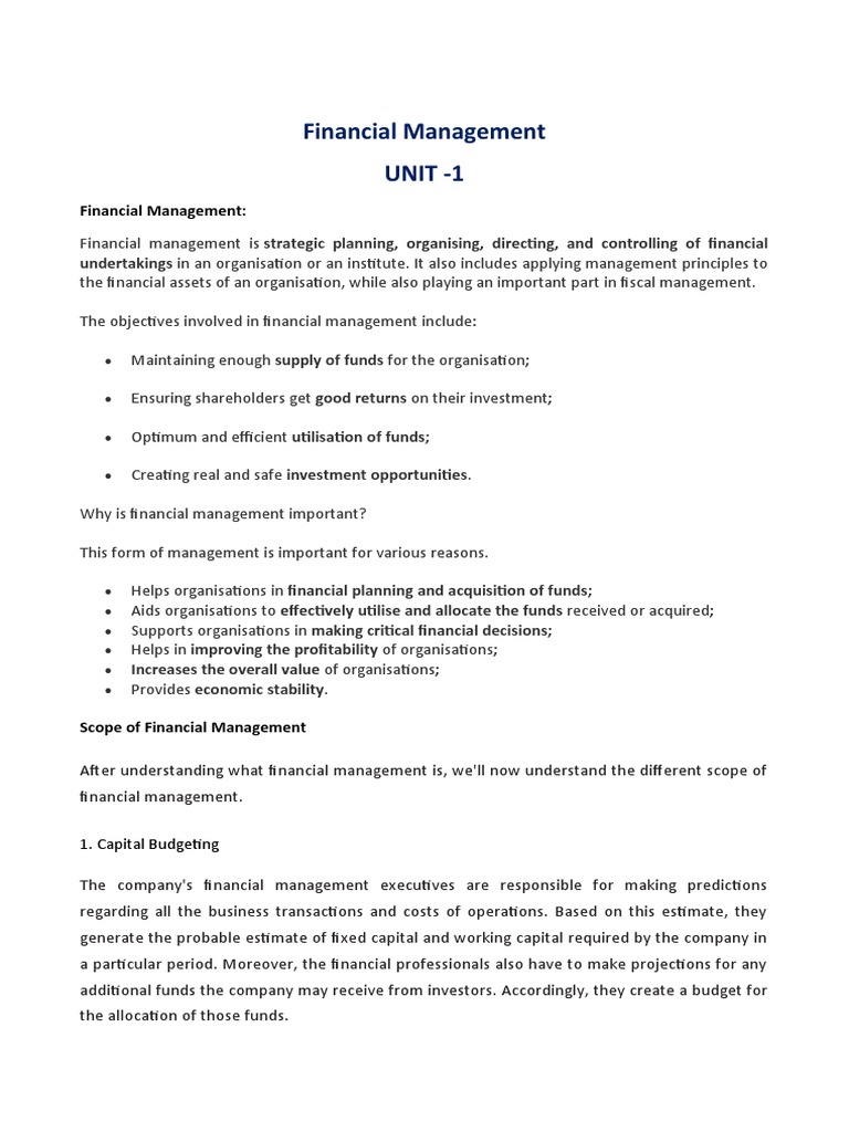 Overview of Financial Management Concepts | PDF | Time Value Of Money ...