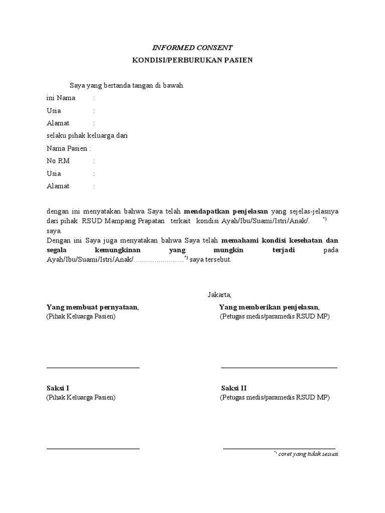 Persetujuan Informed Consent Pasien | PDF